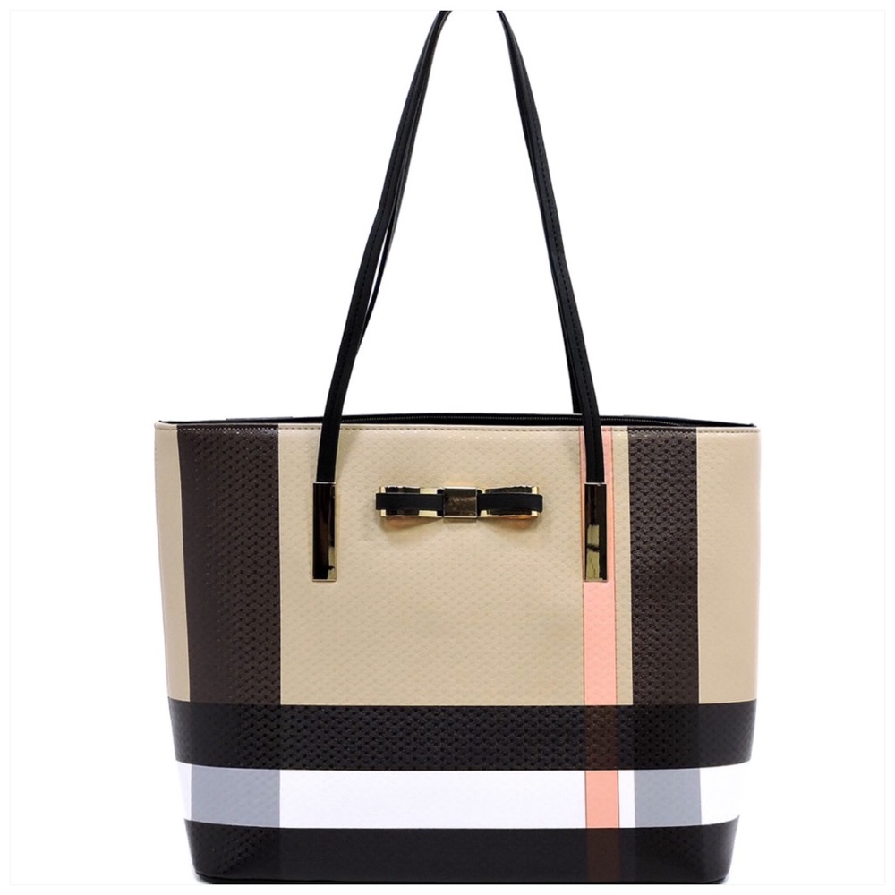 Plaid Checkered Bow Tote Black Trim